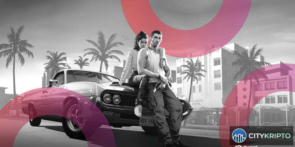 GTA 6 game cover with warning sign about cyber attacks and cryptocurrency scams