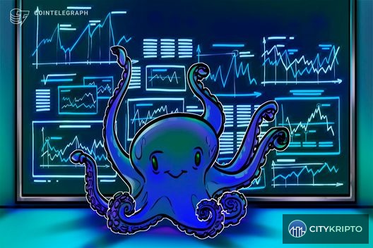 Логотип Kraken на фоне графика роста Bitcoin