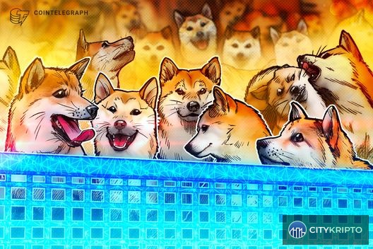 Dogecoin монета на фоне графика роста