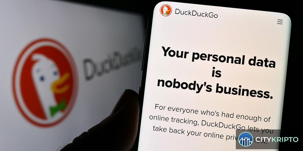 Логотип DuckDuckGo с надписью No AI на фоне поисковой строки