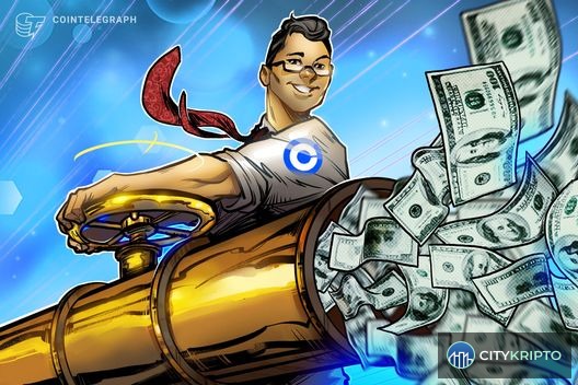 Логотип Coinbase и ProShares на фоне графика роста стейблкоинов
