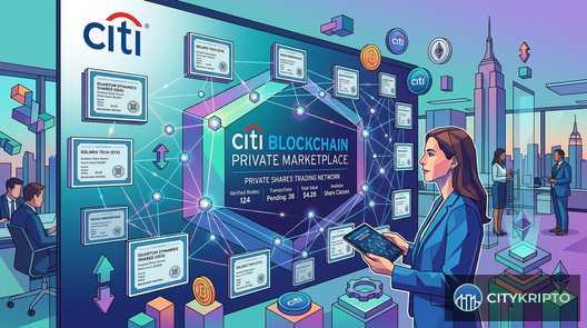 Логотип Citi на фоне блокчейн-сети