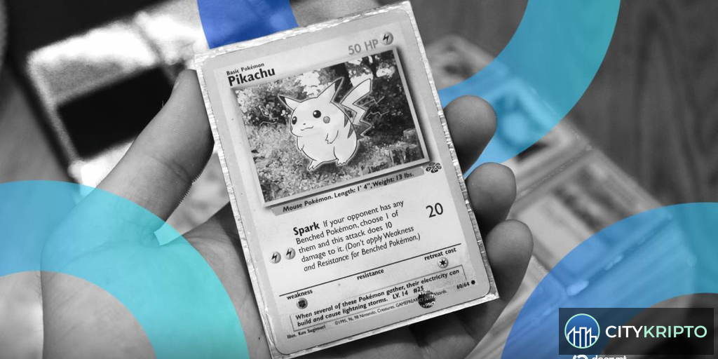 Токенизированная Pokémon-карта на фоне криптовалютного графика