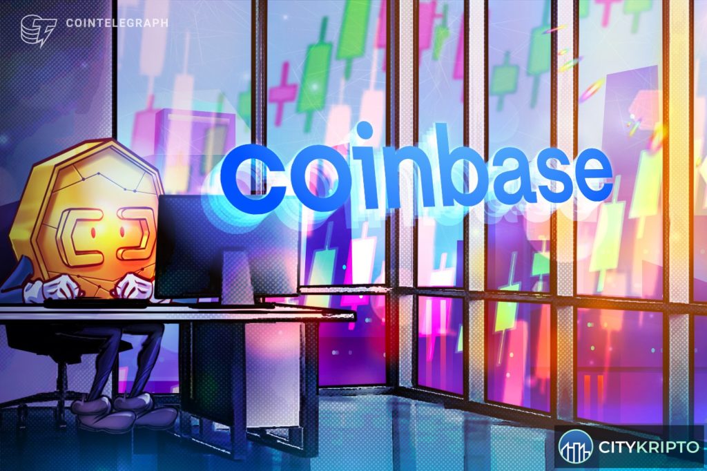 Логотип Coinbase на фоне графиков акций и криптовалют