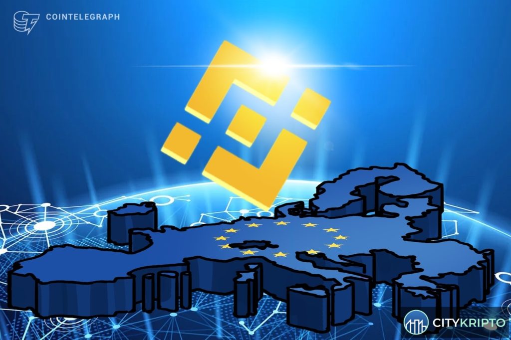 Binance логотип на фоне карты Европейского союза
